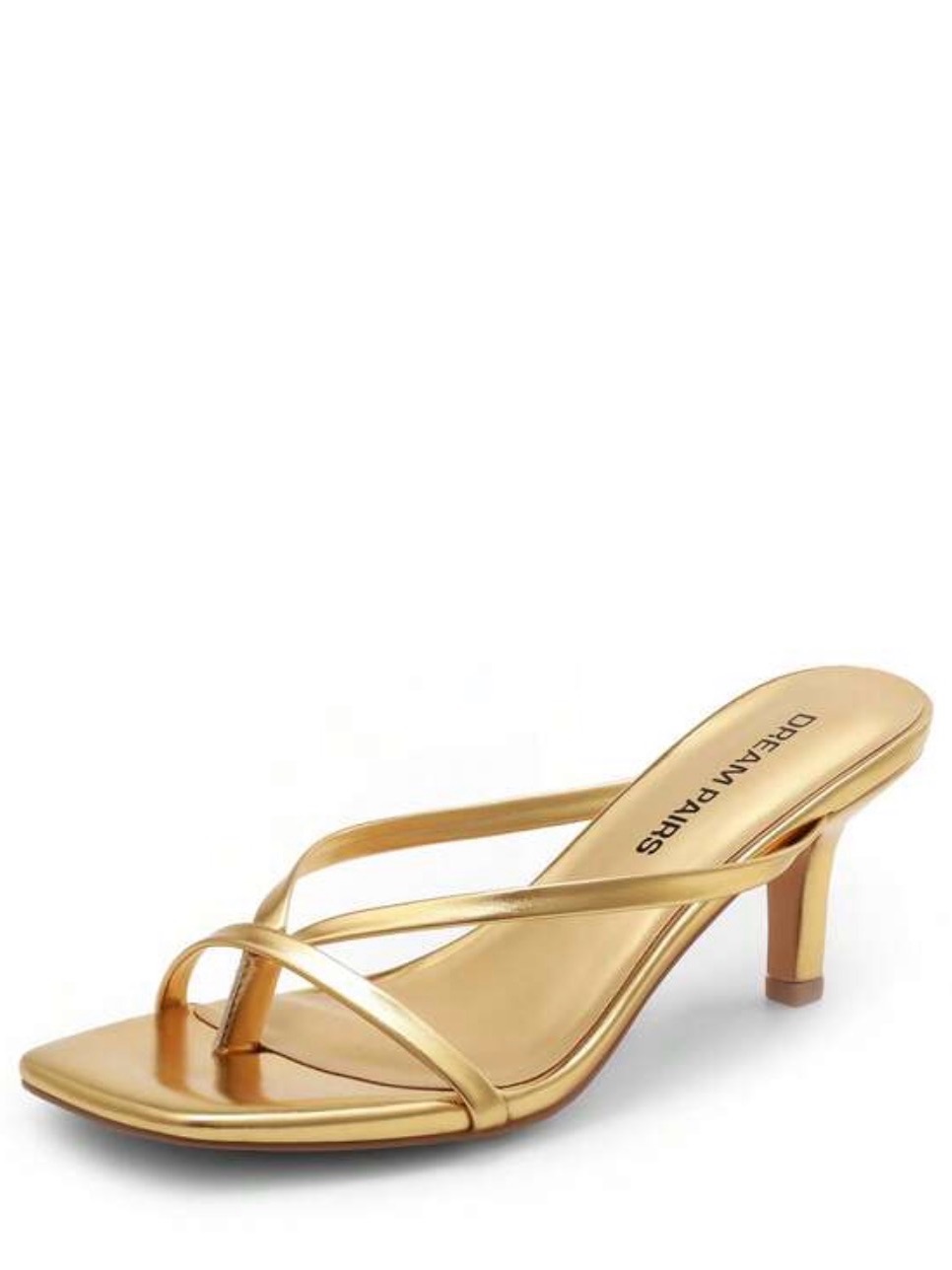 Dream Pairs Metallic Gold Strappy Mid Heel Mule
